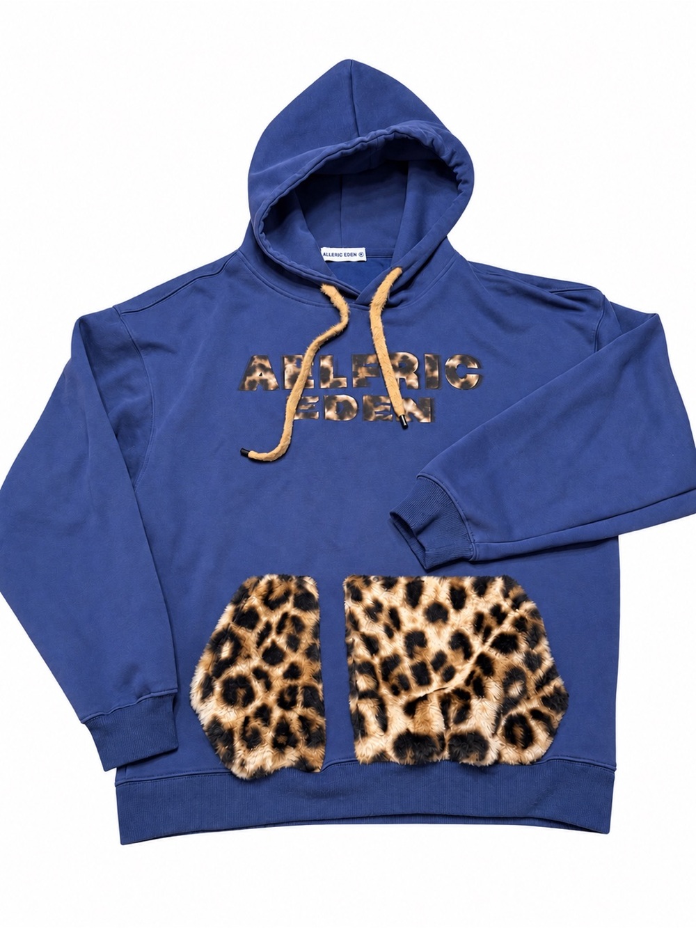 Aelfric Eden Leopard Faux Fur Pocket Hoodie Blue Size M Y2K Streetwear